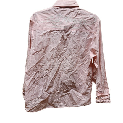 Y2K Pink White Striped Ed Hardy Top long sleeve Blouse Medium embroidered