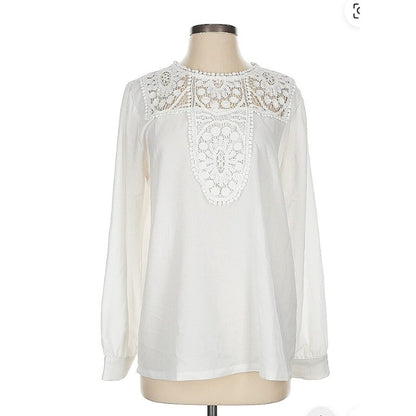 HALOGEN Lace Detail Long Sleeve Blouse Top XS extra small Ivory NWT Pullover