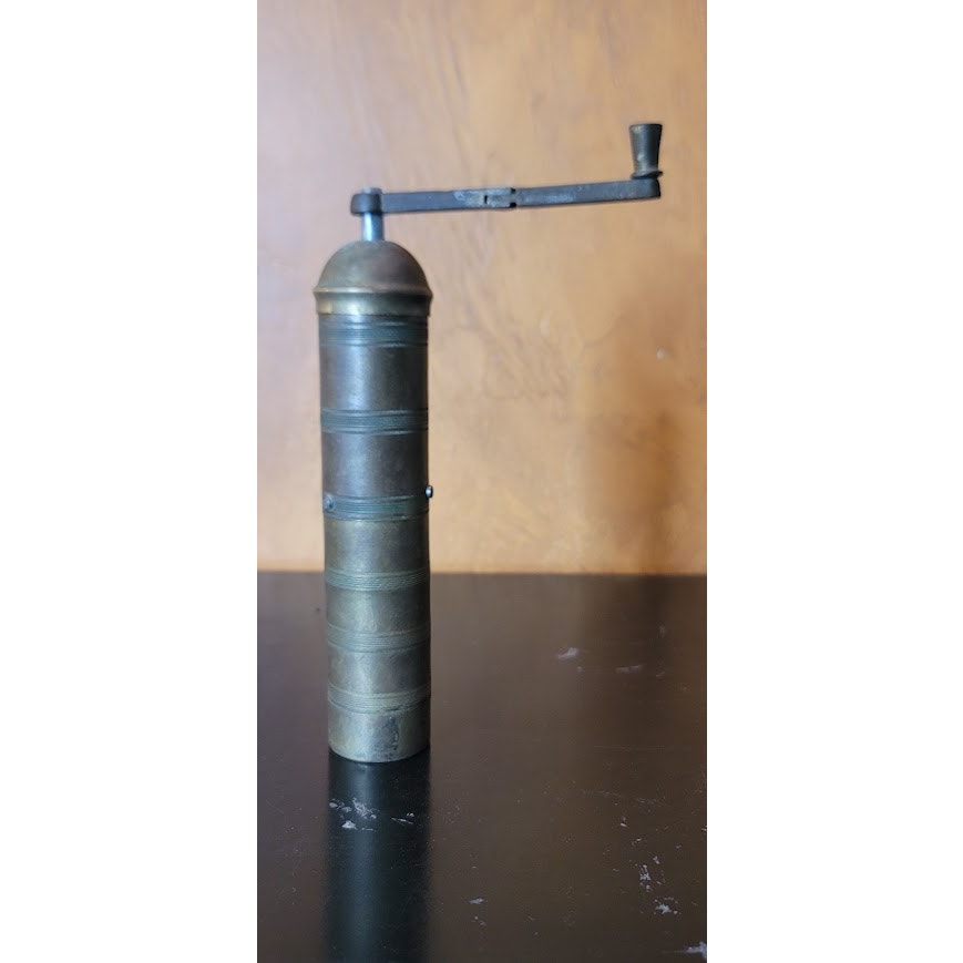 Antique Brass Made in Albania Coffee Spice Grinder Etched Hand Crank