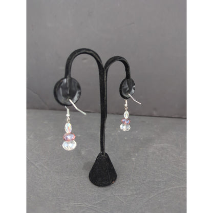 Vintage Iridescent Crystal Bead Drop Dangle Earrings Silver Tone Pierced