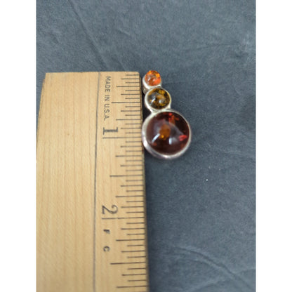Vintage Boho Genuine Amber Silver Dangle Earrings & Pendant Set 925