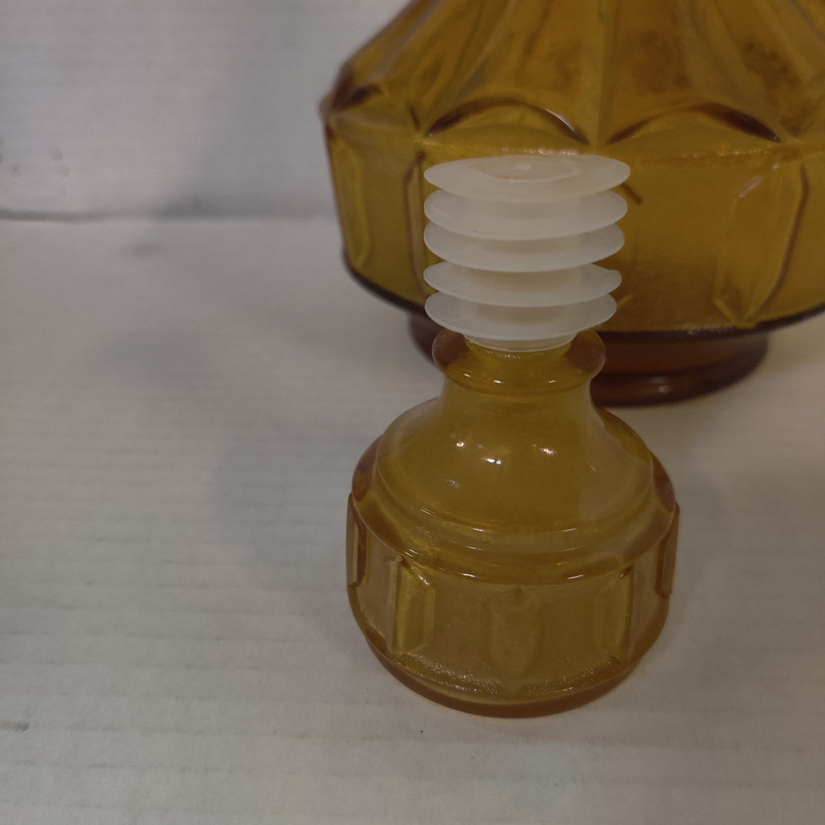 Vintage Empoli "Diamond Point Optic" Amber Glass Genie Decanter with Stopper
