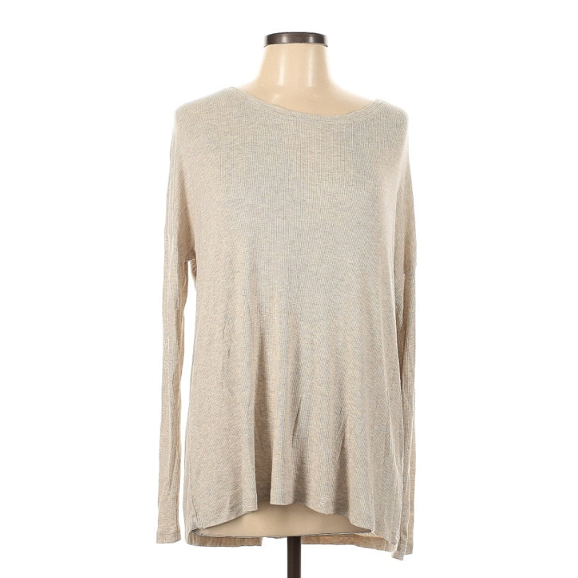 H by Bordeaux HEATHERED TAWNY TOP LONG SLEEVE HACCI sPLIT back Size large casual