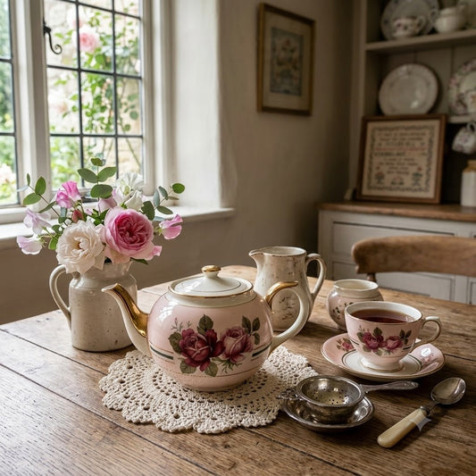 Vintage Sadler England Floral Teapot Pink Gold Gilt Shabby Chic Cottagecore Rose