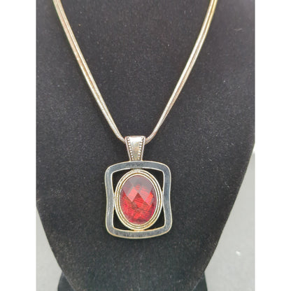 Vintage Fashion Necklace bold red statement box chain large pendant