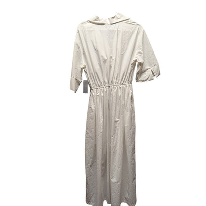 Melloday White Elastic Waist 1/2 Sleeve Midi shirt dress lined Size Medium NEW