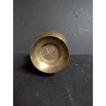 Antique 6" banded brass vase footed Patina flared neck round body Far East