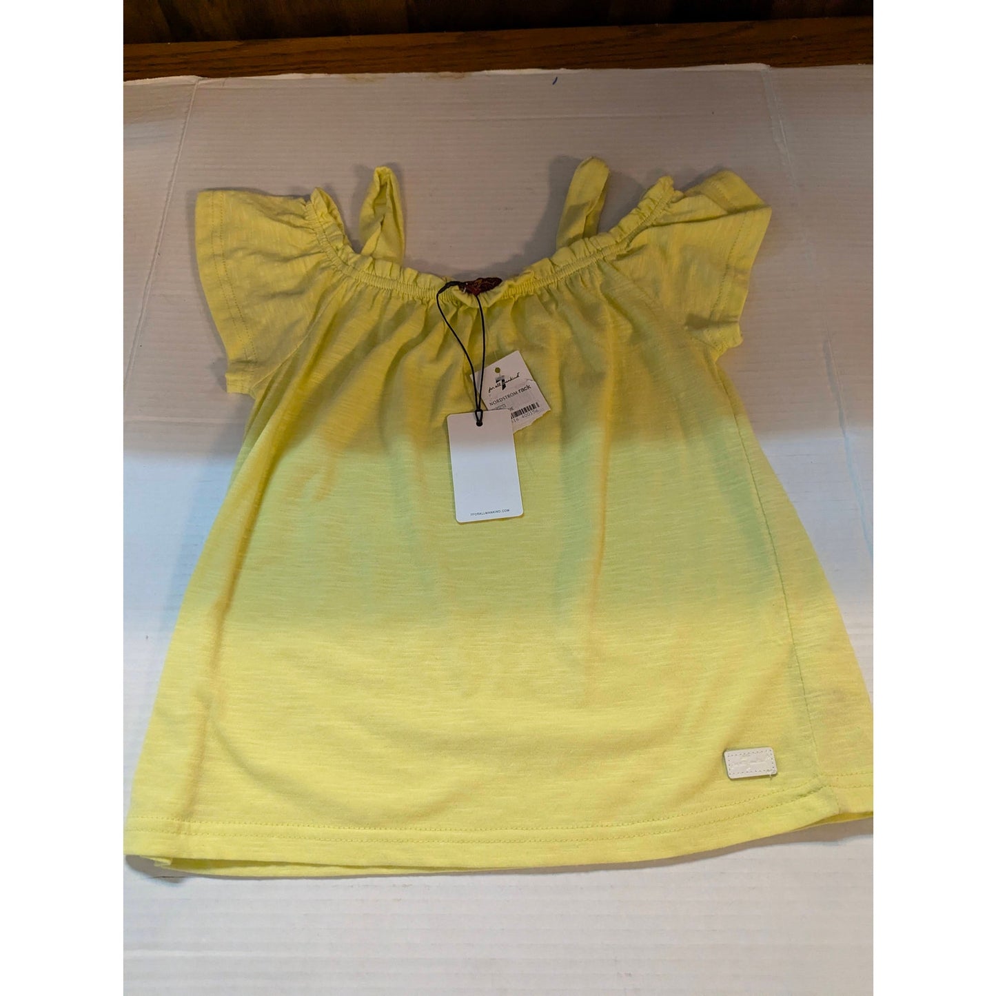 7 For All Mankind Girls Yellow Cold Shoulder Ruffle Top Size Medium NWT