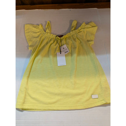 7 For All Mankind Girls Yellow Cold Shoulder Ruffle Top Size Medium NWT