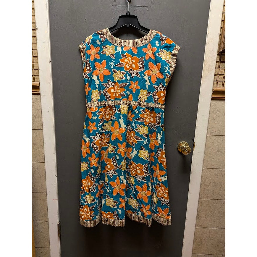 Disney The Dress Shop Dress Small Teal Orange Floral Tiki Disneybound Moana
