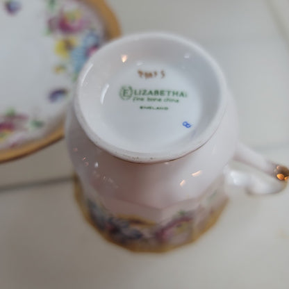 Vintage Elizabethan England Fine bone china Floral Tea Cup and Saucer gold pansy