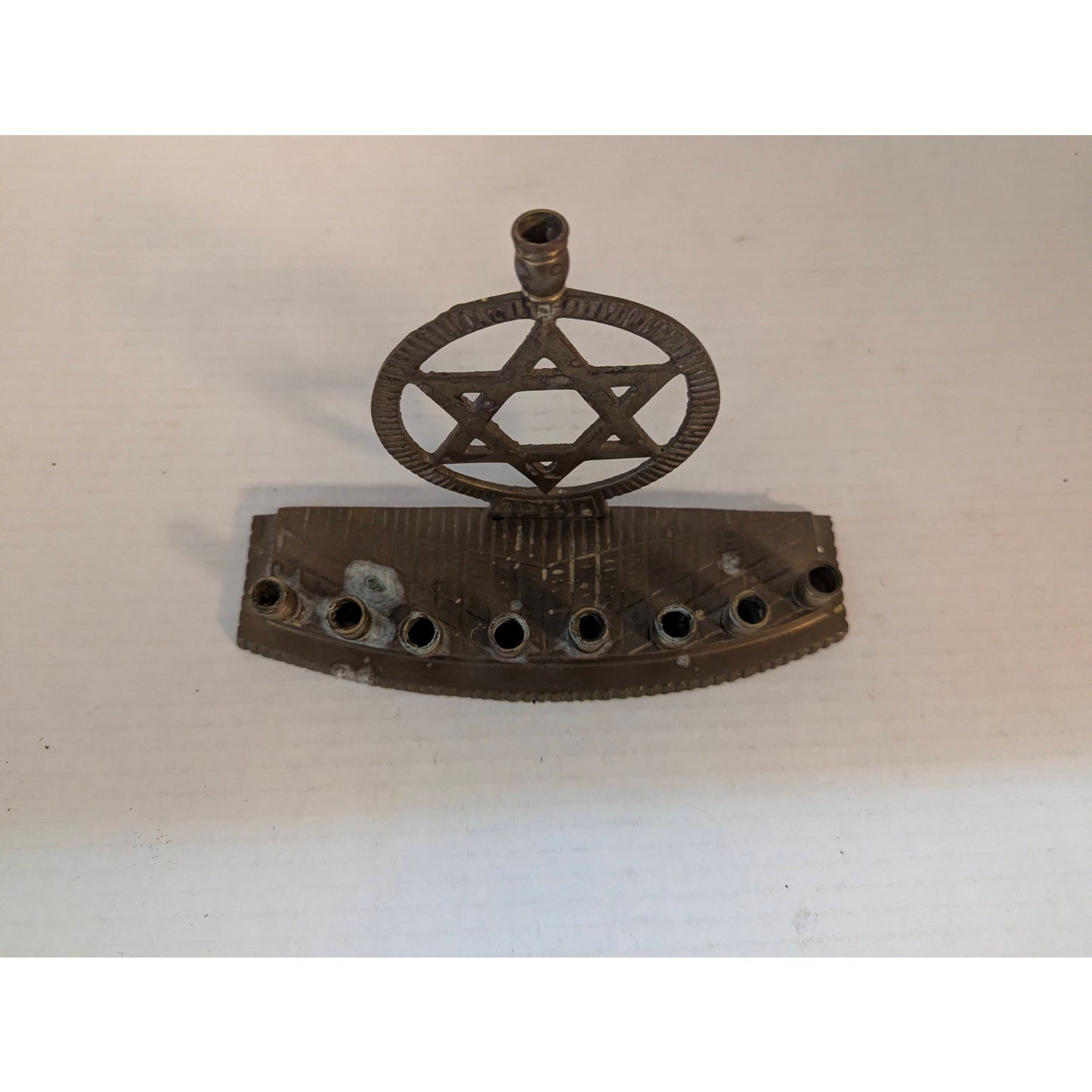 Vintage Brass Menorah Star of David Hanukkah Candelabra Judaica Mid-Century 5"