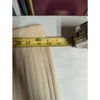 Vintage Cream Ribbed Knit Midi Pencil Skirt 10 Coastal Grandmother Minimalist