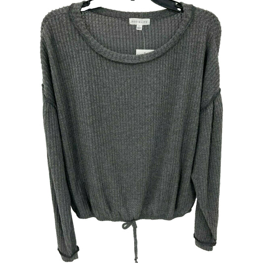 Socialite Waffle Knit Thermal Elastic Waist Scoop Neck Top GRAY SMALL Charcoal