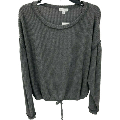 Socialite Waffle Knit Thermal Elastic Waist Scoop Neck Top GRAY SMALL Charcoal