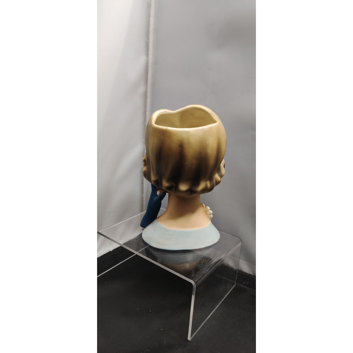 Vintage Blue Gloves Blonde Lady Head Vase Planter Kitsch Ceramic Napcoware C6428