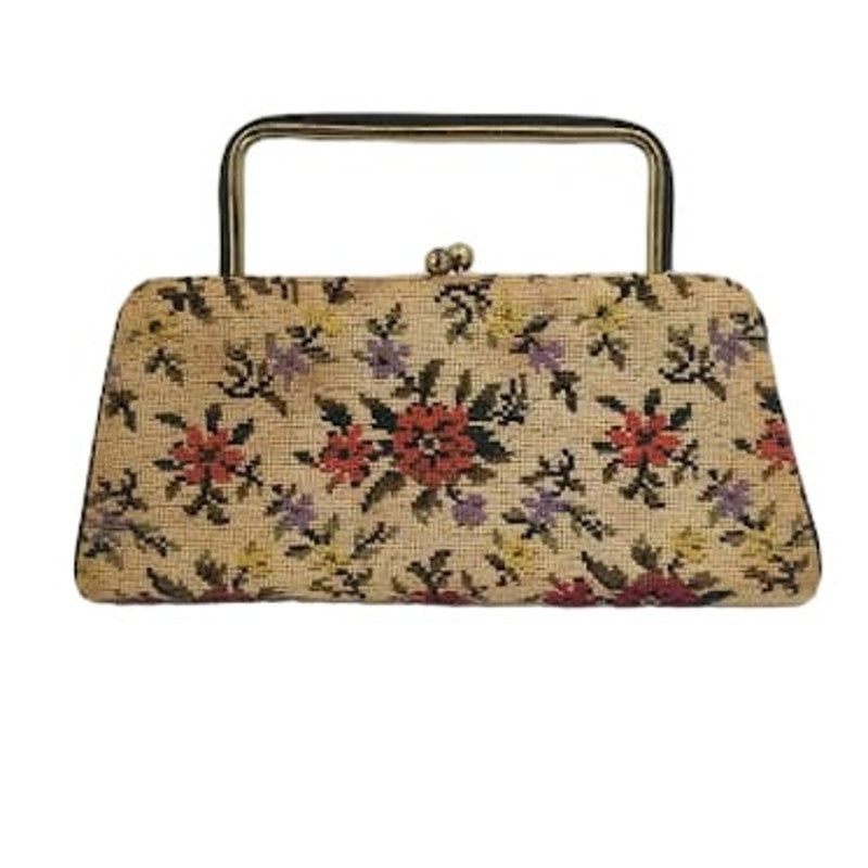 Vintage Tapestry Cross Stitch Wallet Clutch top handle purse bag handbag