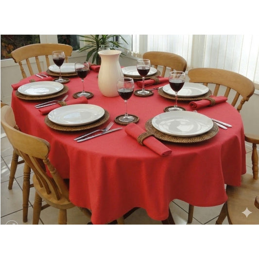 Vintage Red Oblong Tablecloth 1980s Retro Minimalist Traditional Dining Decor