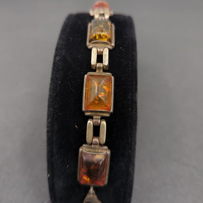 Vintage Amber Glass Emerald Cut Link Bracelet MCM Goldtone dark academia autumn