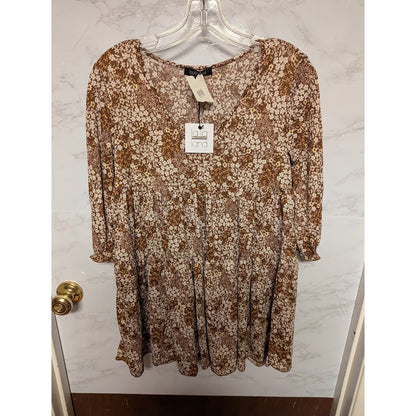La La La Creative boho fesitval size xs tunic brown yellow floral blouse