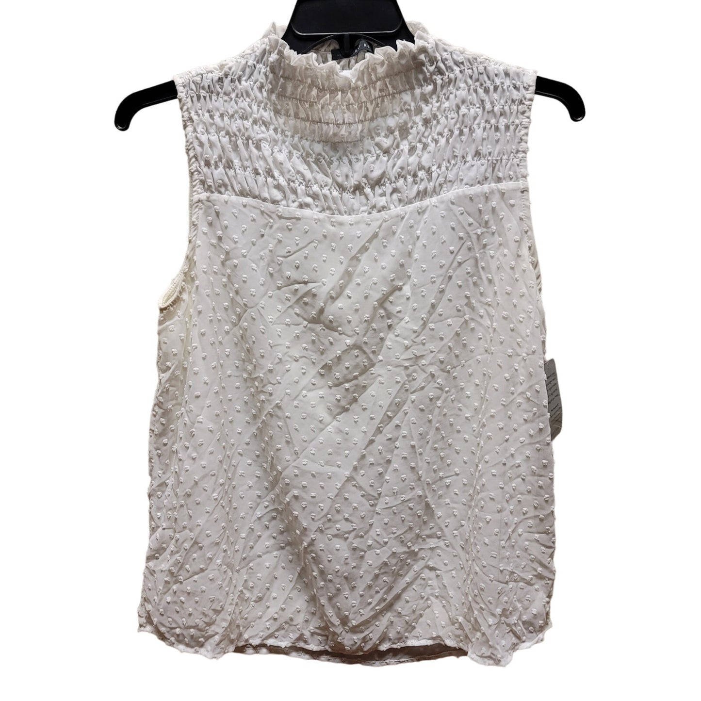 WEST Kei white blouse swiss dot Sleeveless Smocked chest Mock Neck NEW XL casual