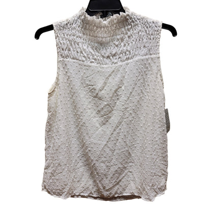 WEST Kei white blouse swiss dot Sleeveless Smocked chest Mock Neck NEW XL casual