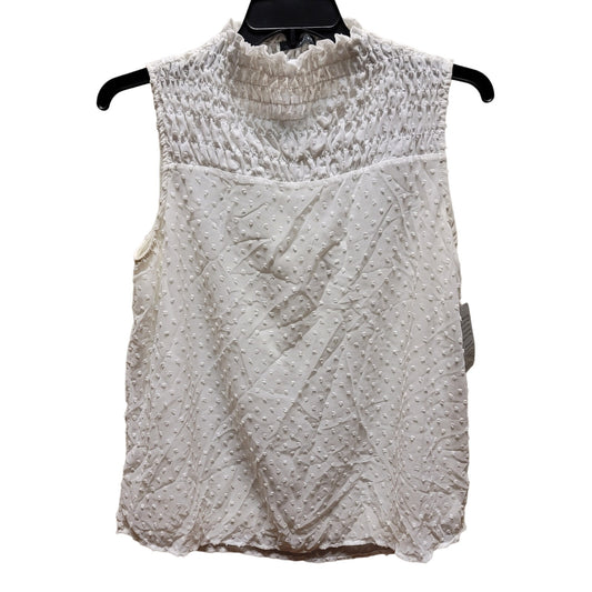 WEST Kei white blouse swiss dot Sleeveless Smocked chest Mock Neck NEW XL casual