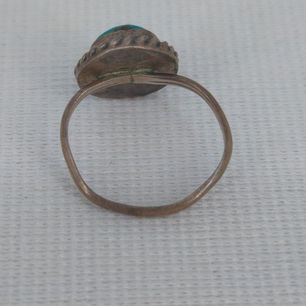 Vintage Southwestern Boho Sterling Silver Turquoise Rope Bezel Stack Ring Size 5