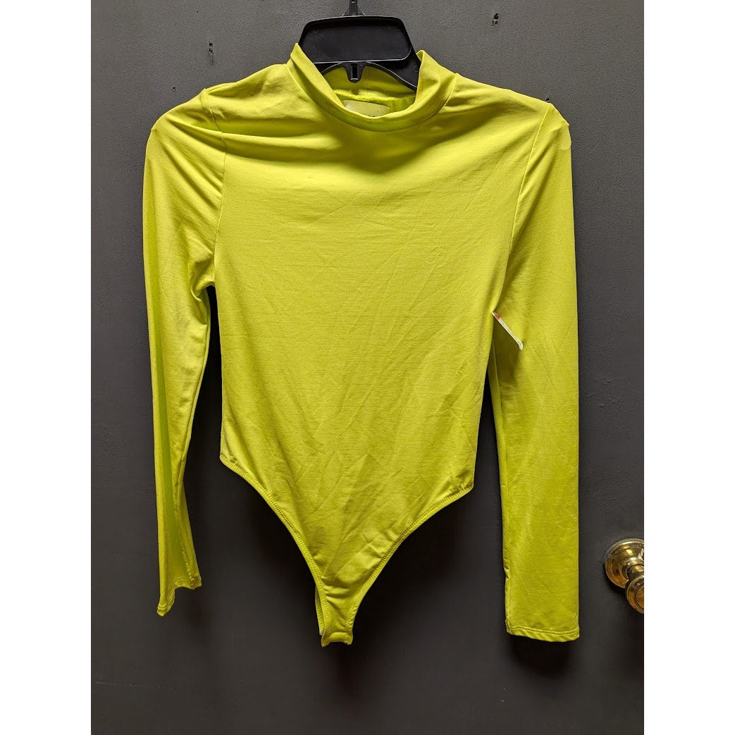 Topshop long sleeve slinky bodysuit in electric green mock neck Size 6 thong