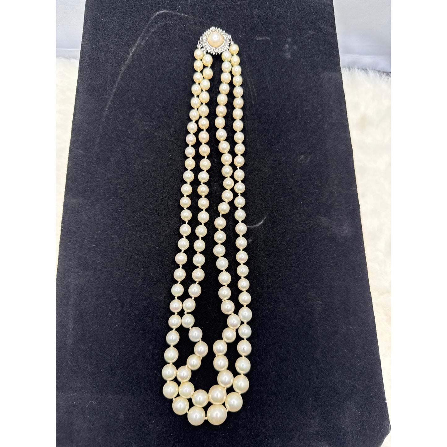 Vintage Necklace Piece Double strand faux pearls rhinestone and pearl clasp
