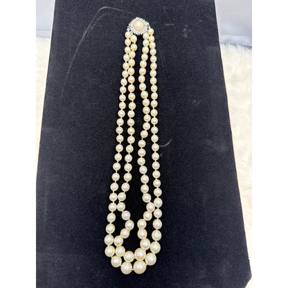 Vintage Necklace Piece Double strand faux pearls rhinestone and pearl clasp