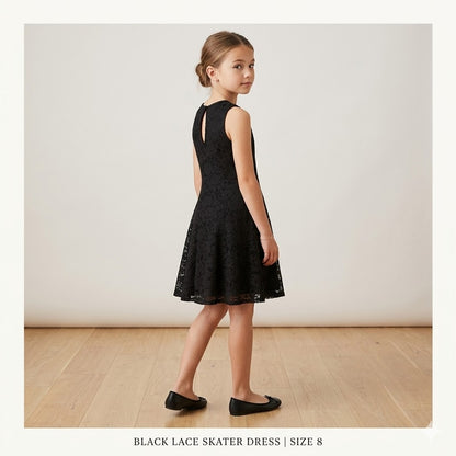 Zunie Kids' Girls Sleeveless Skater Dress Scoop Neck Floral Black 8 NWT
