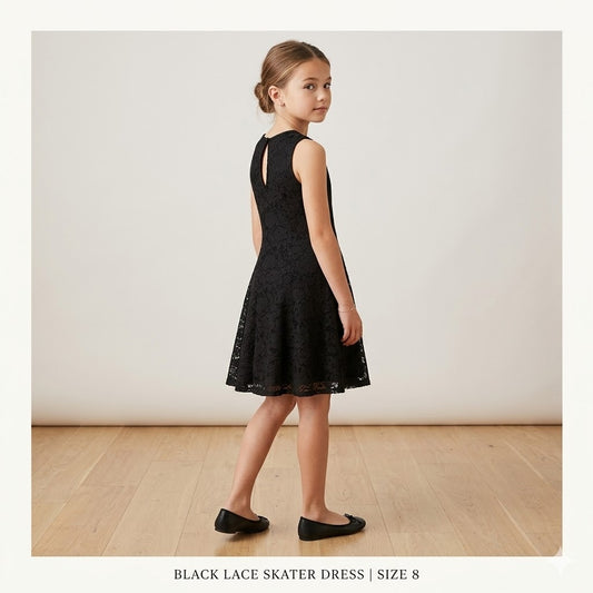 Zunie Kids' Girls Sleeveless Skater Dress Scoop Neck Floral Black 8 NWT