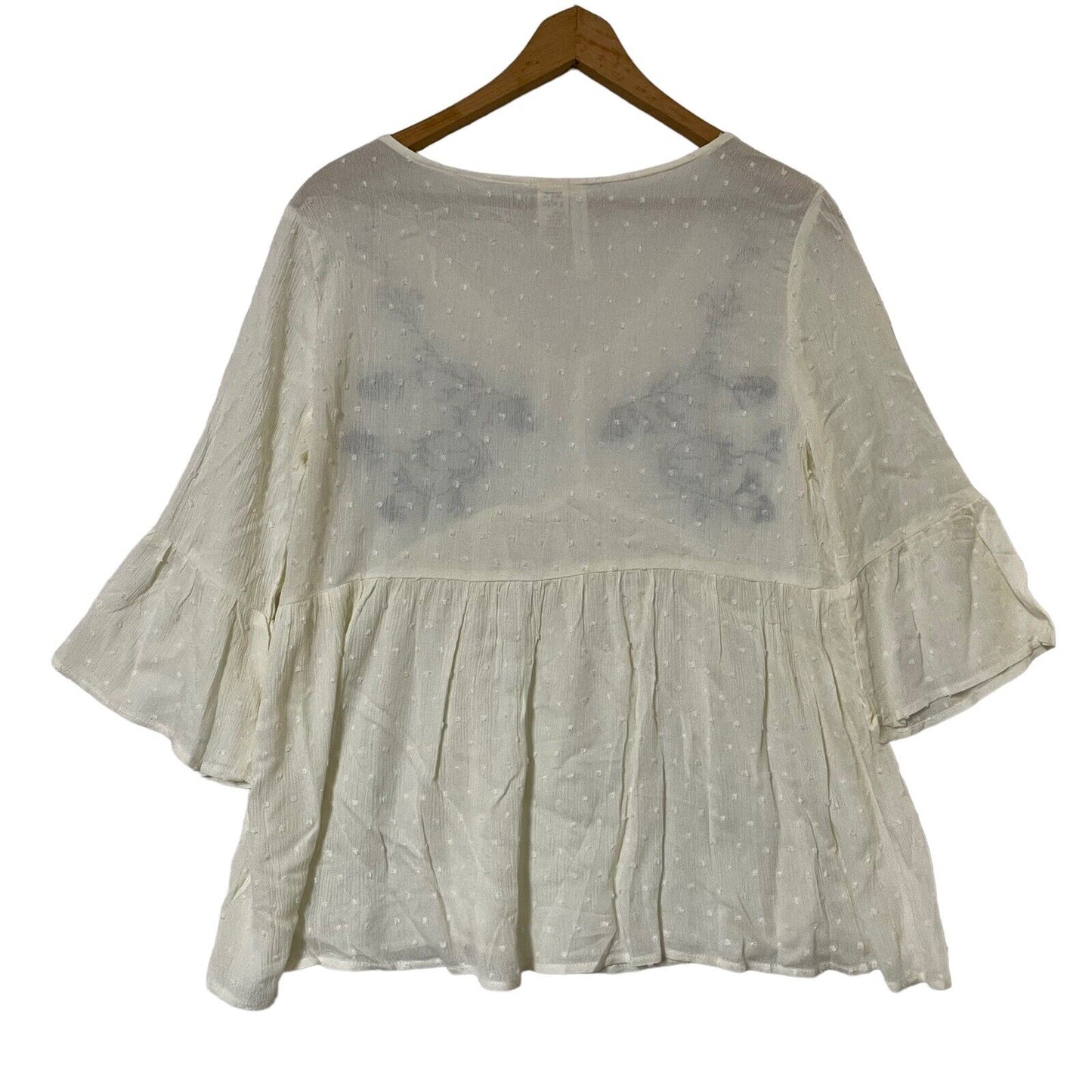 Forgotten Grace Embroidered Flare Sleeve Boho Pullover Top Size 1X in Ivory NWT