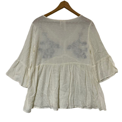 Forgotten Grace Embroidered Flare Sleeve Boho Pullover Top Size 1X in Ivory NWT