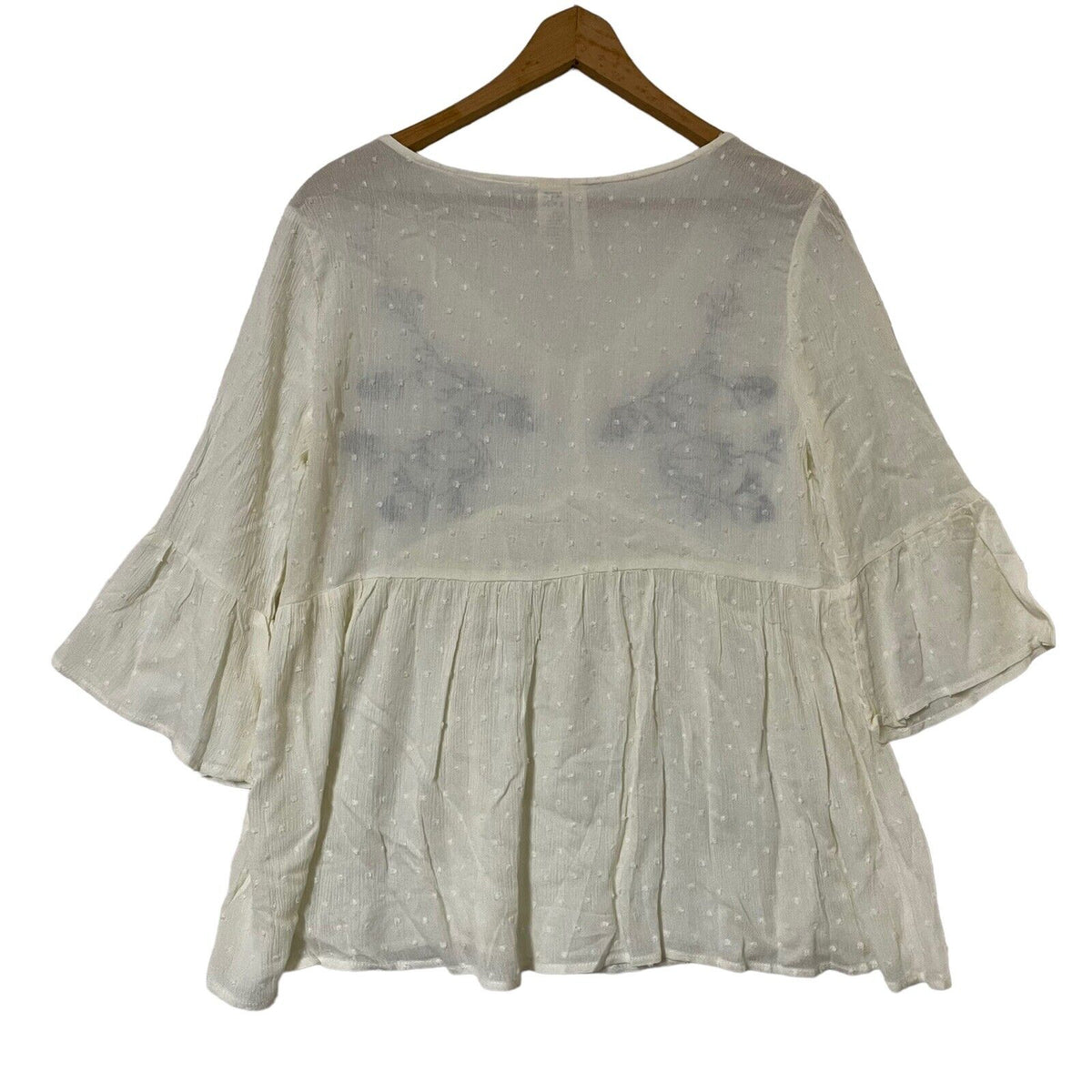 Forgotten Grace Embroidered Flare Sleeve Boho Pullover Top Size 1X in Ivory NWT