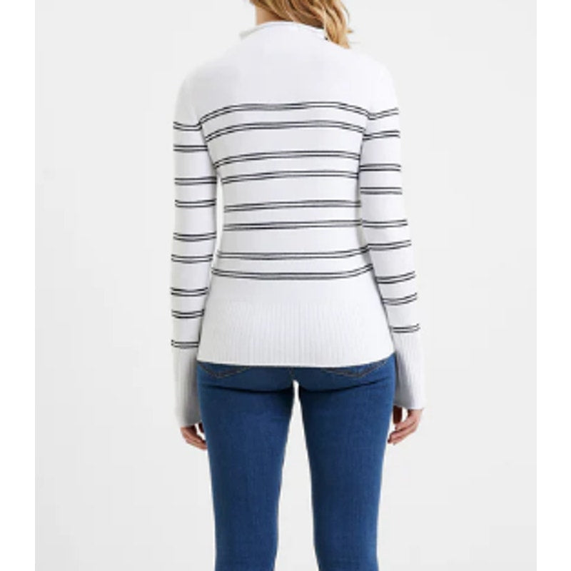 NWT French Connection Mock Neck Pullover Sweater Sz Large in Winter White/Black
