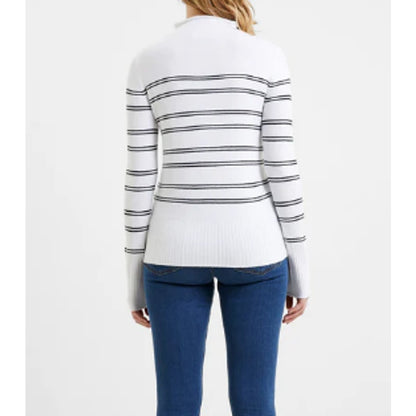 NWT French Connection Mock Neck Pullover Sweater Sz Large in Winter White/Black