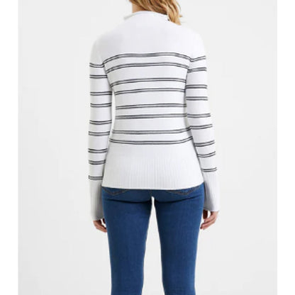 NWT French Connection Mock Neck Pullover Sweater Sz Large in Winter White/Black