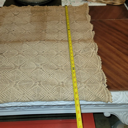 Vintage hand crocheted bedspread 80" x 60" overlay coverlet Queen / King Beige