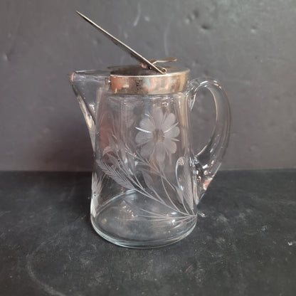 Vintage 4.5" FLORAL CUT GLASS SYRUP PITCHER CREAMER BY HEISEY