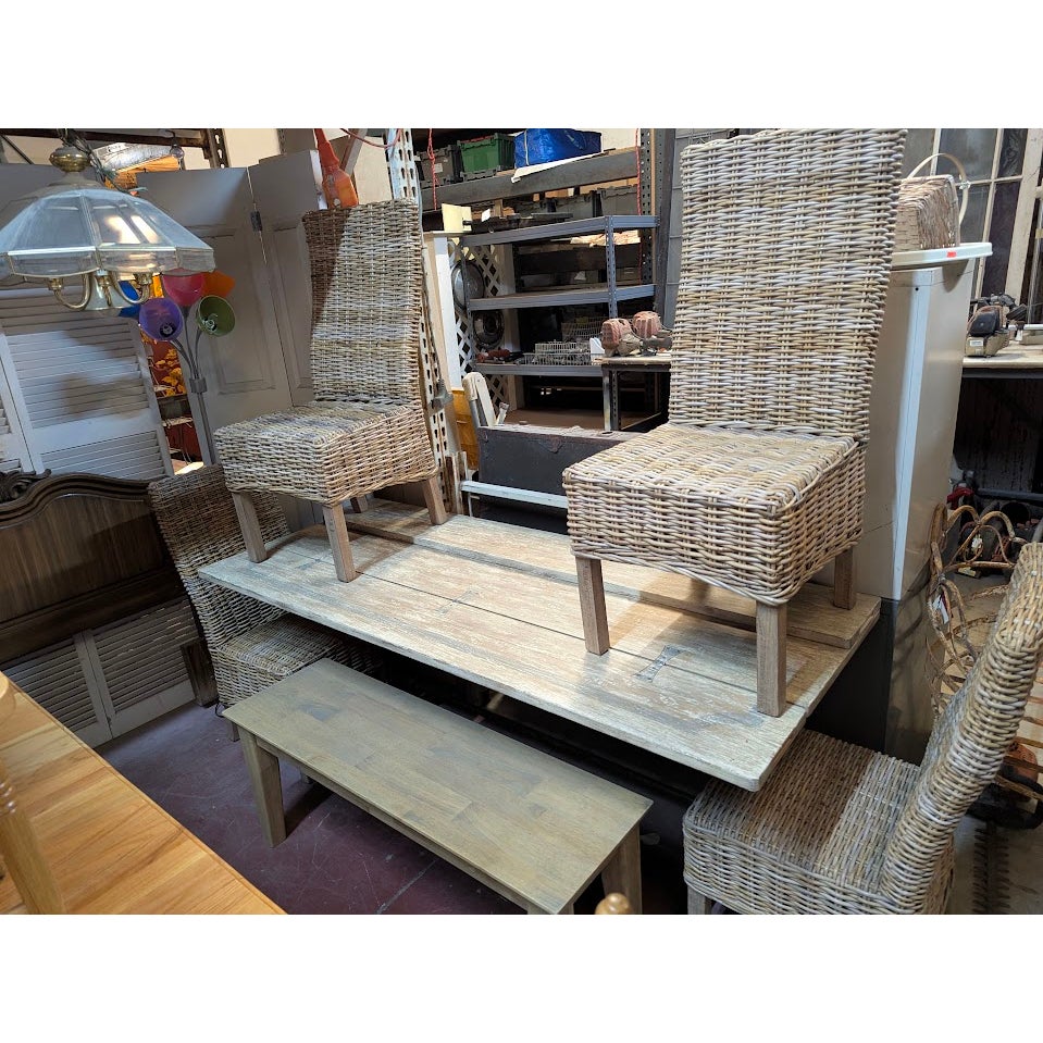 Secondhand Sandies: Convertible Flip-Top Console to Dining Table Set & 4 Wicker Chairs