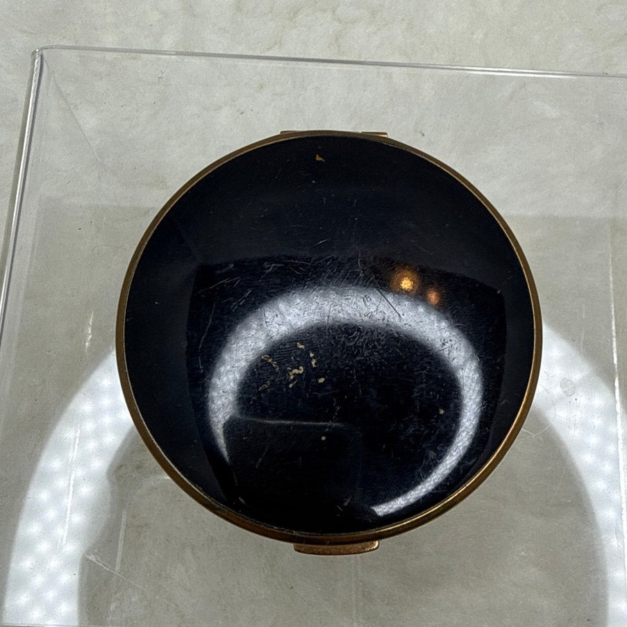 Vintage Black Enamel & Brass Powder Compact Sourced in Spain Mid-Century