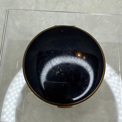 Vintage Black Enamel & Brass Powder Compact Sourced in Spain Mid-Century