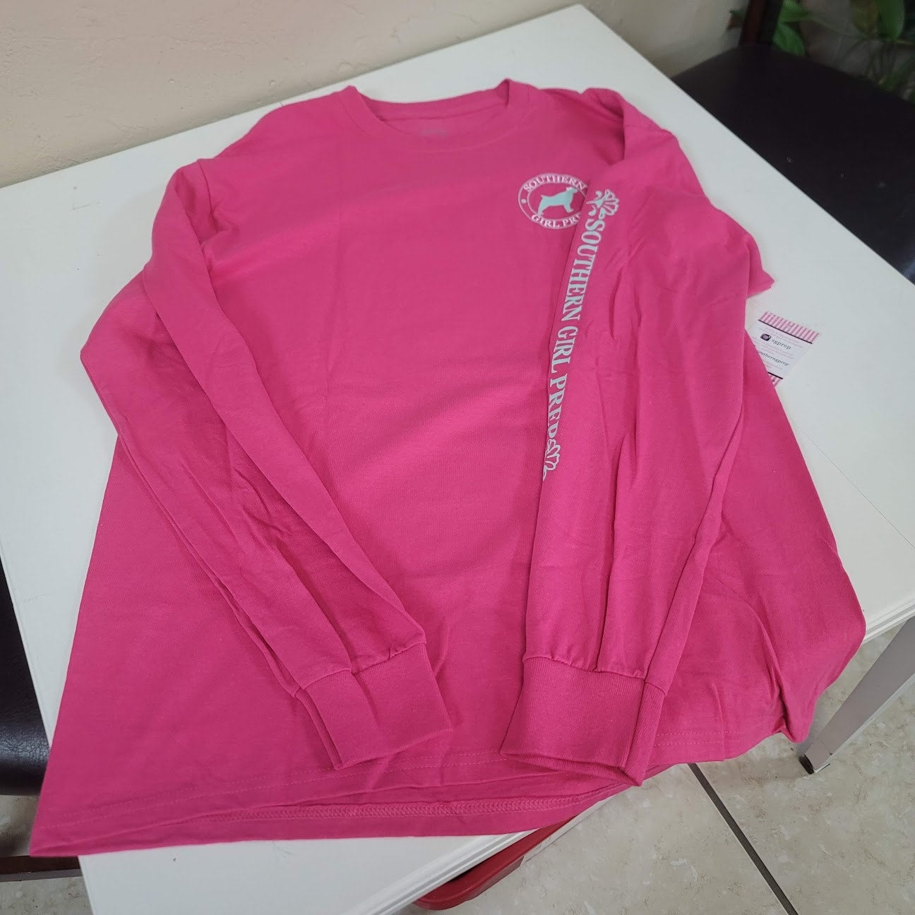 Southern Girl Prep NEW Long Sleeve T-Shirt Cotton LARGE PINK dog southern preppy