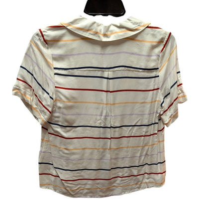 Copper Key Striped Camp Collar Blouse Women XS Ivory Multicolor Short Sleeve Top