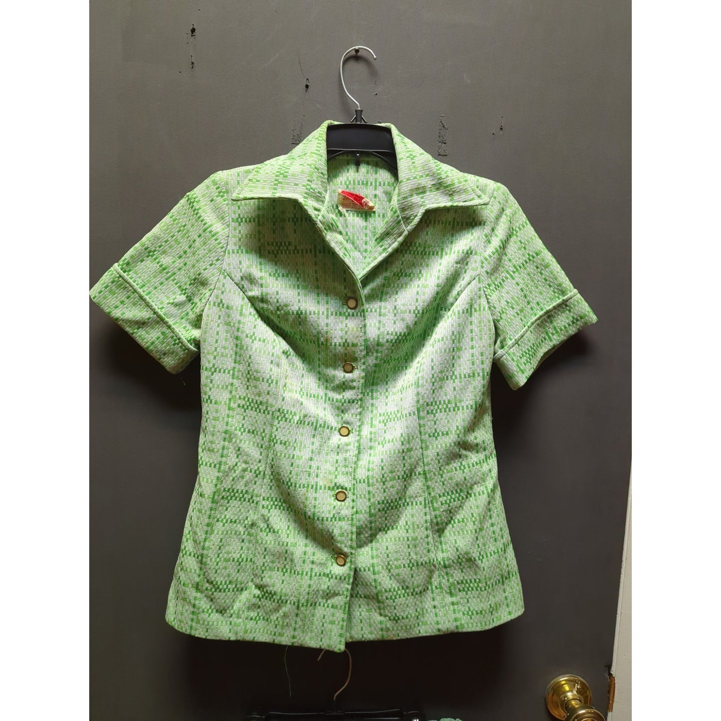 Vintage Polyester Knit 2 pc. pleated skirt blouse Set Green Size Medium