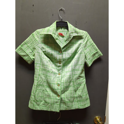 Vintage Polyester Knit 2 pc. pleated skirt blouse Set Green Size Medium
