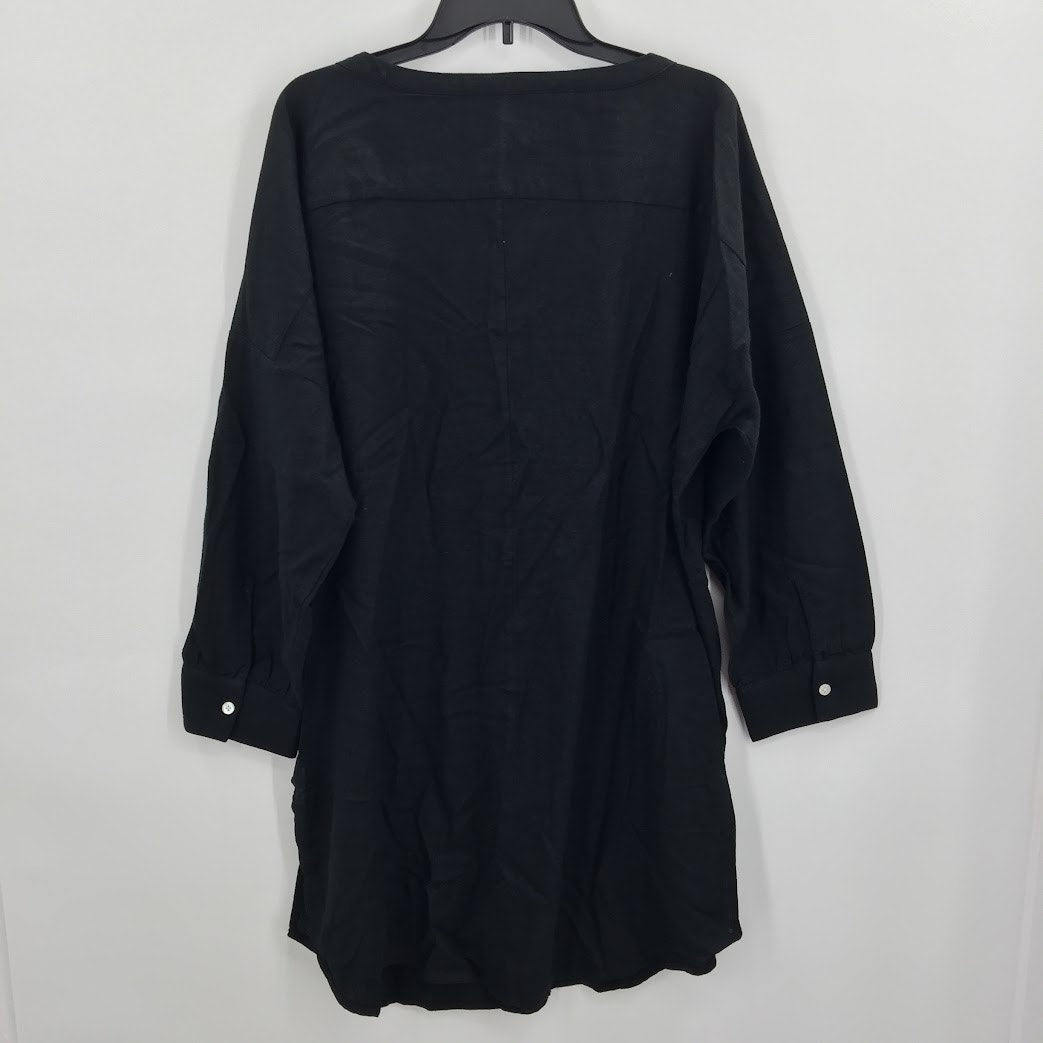 Chelsea28 NWT Solid Black T-Shirt Dress Long Sleeve Size Large Linen Lightweight
