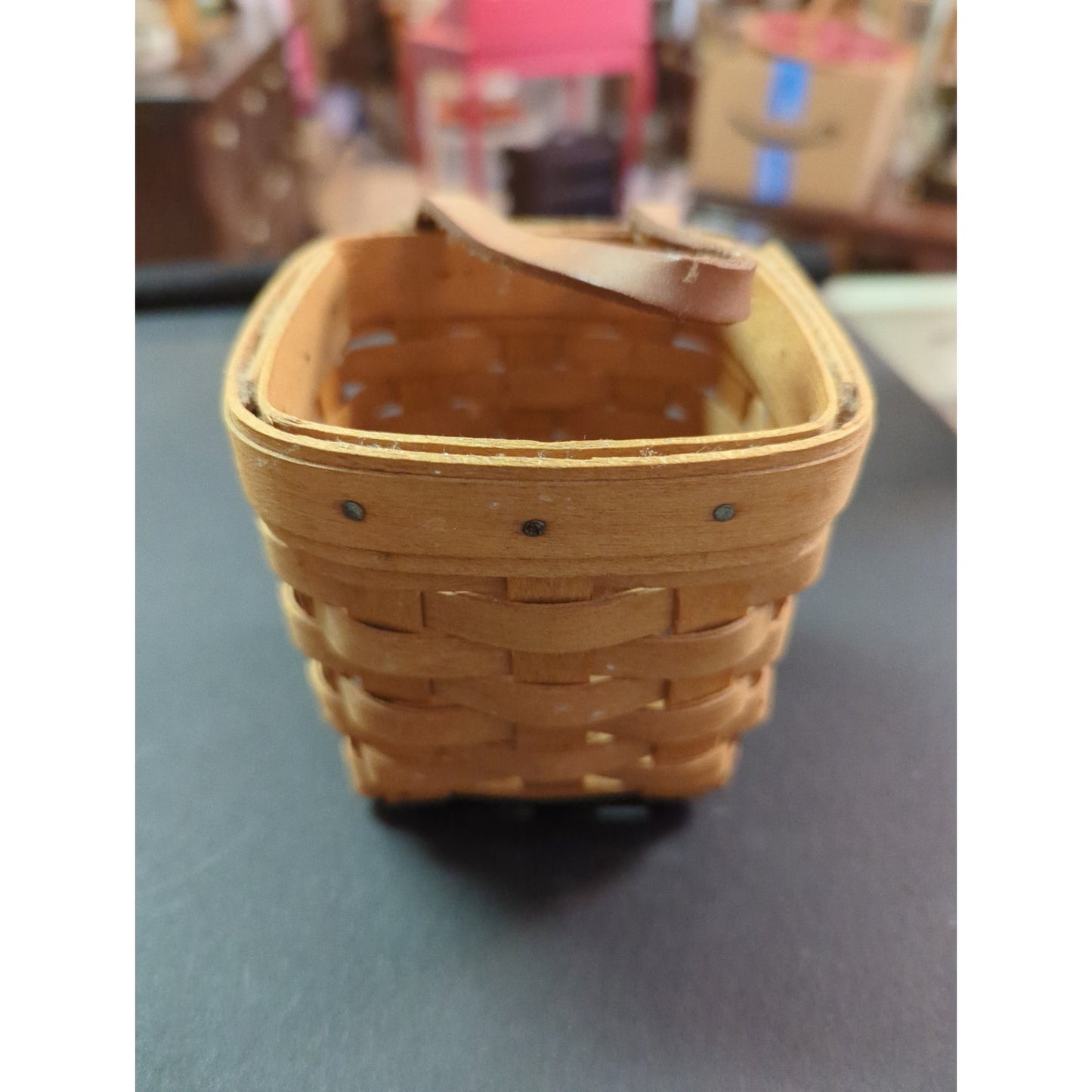 Vintage Longaberger Small Picnic Basket with Leather Handle Signed Dated 1996